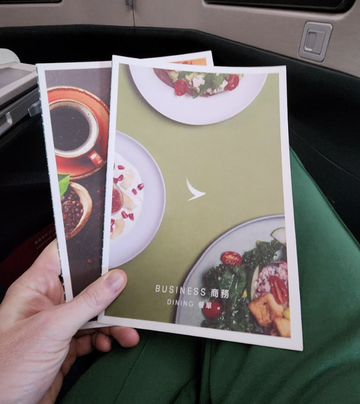 Cathay Pacific Business Class menu