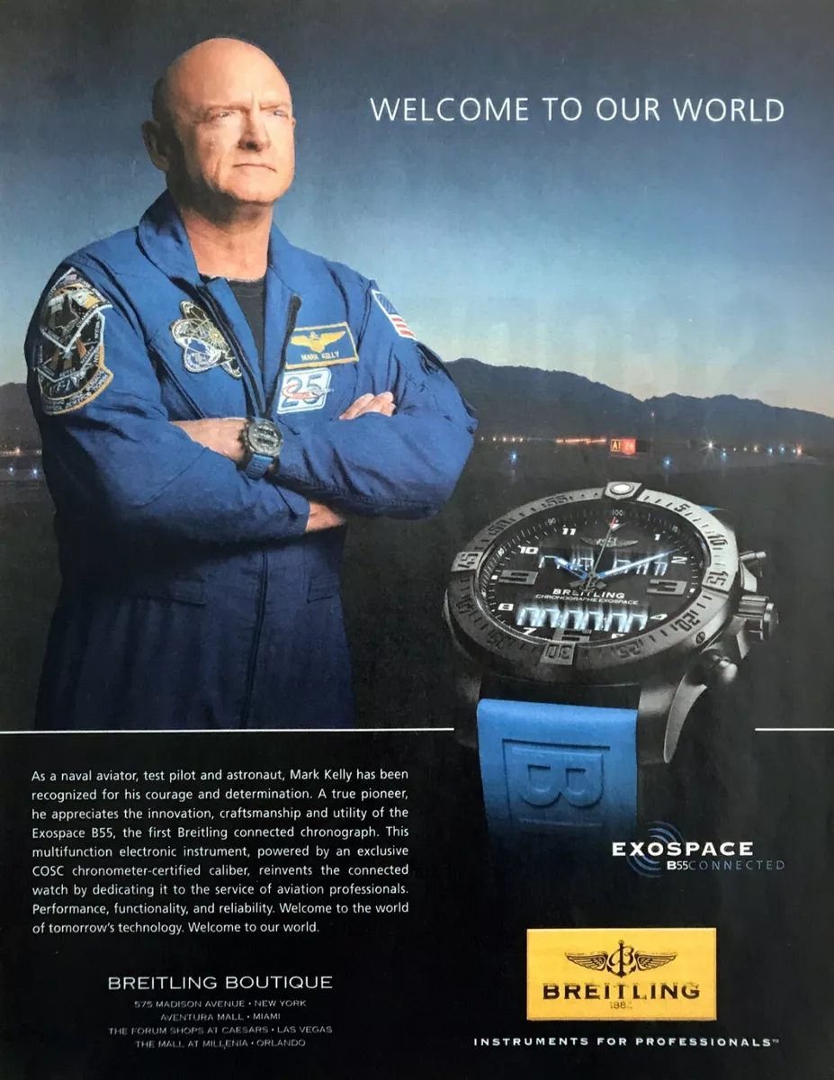 A Breitling advert featuring Mark Kelly from 2016